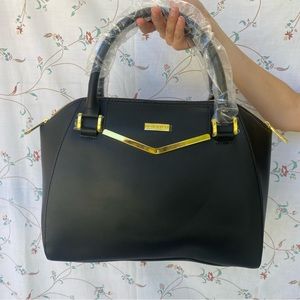 Black and Gold Structured Satchel with Top Handles